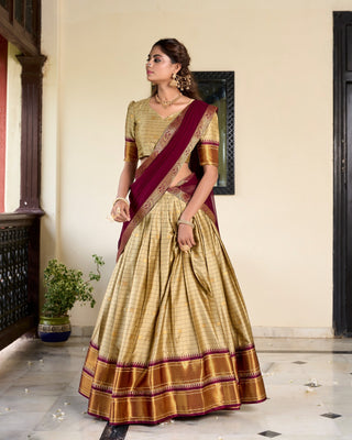 Chiku Color Cotton Silk Lehenga Choli 