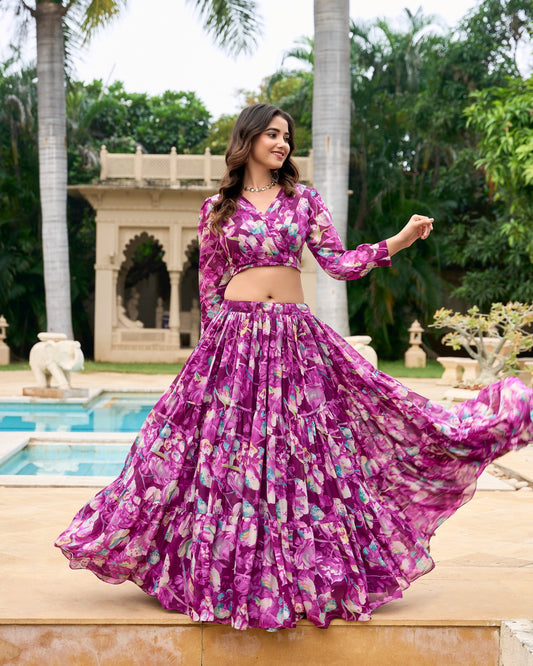 Wine color georgette lehenga choli 