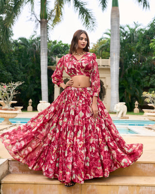 Party wear Maroon color lehenga with blouse