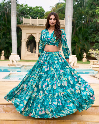 Teal blue color lehenga choli