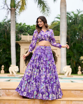 Purple color floral printed lehenga choli images