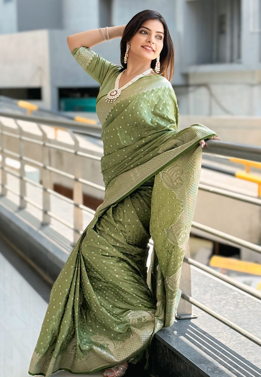 Light green color banarasi silk saree for women
