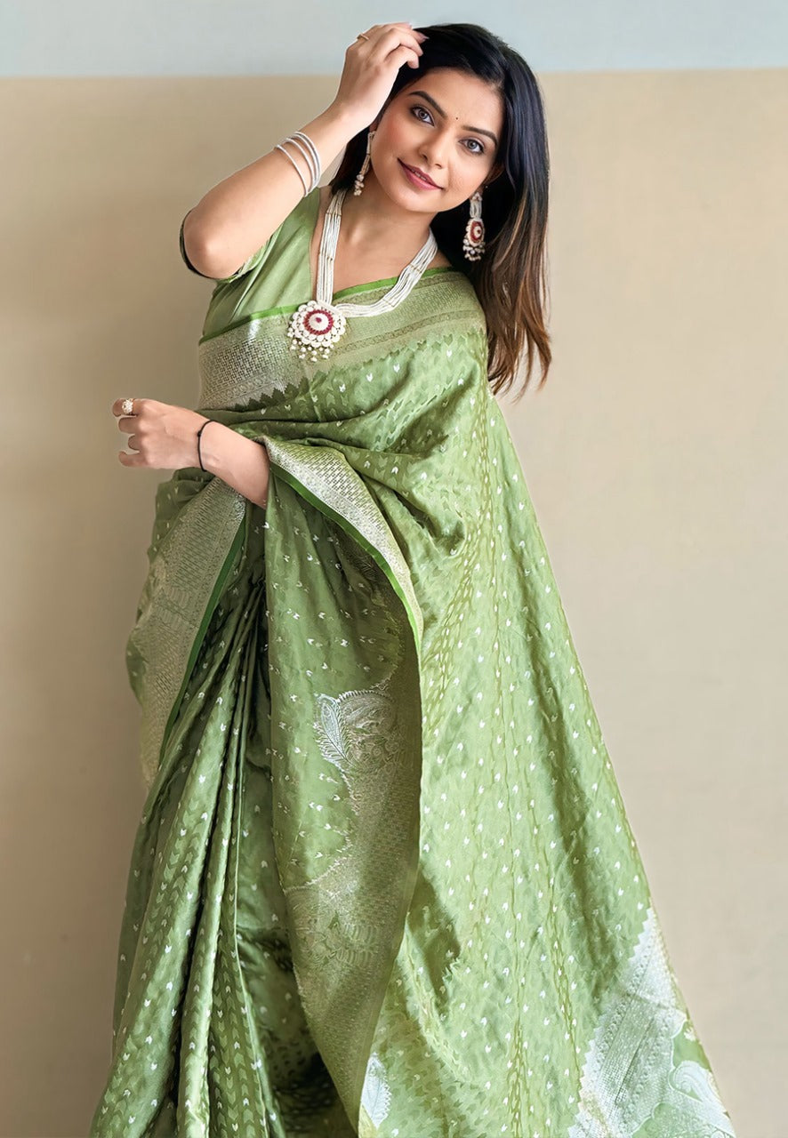 Green Color Banarasi Saree For Women