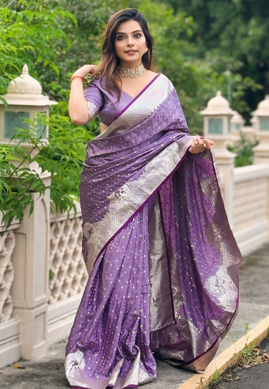Lavender color banarasi silk saree for women price
