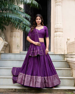 Purple chanderi lehenga choli for women online
