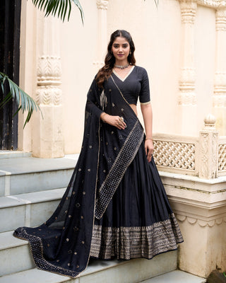 Black color chanderi lehenga choli for women