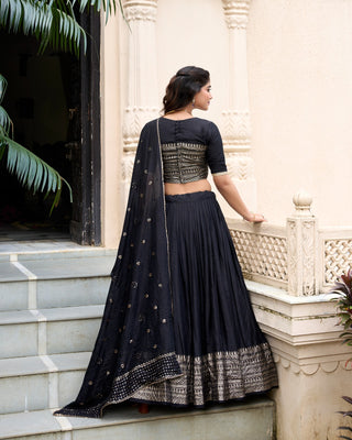 Black color chanderi weaving lehenga choli images