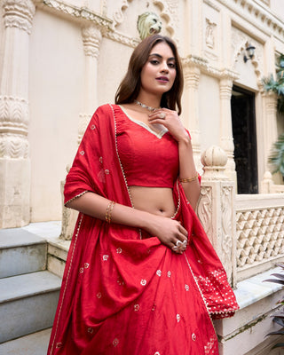 Red color chanderi lehenga choli images
