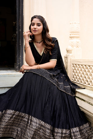 Black color chanderi lehenga choli design