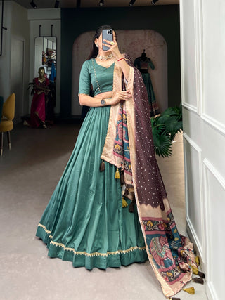 Sea green color chinon silk fancy lehenga choli 