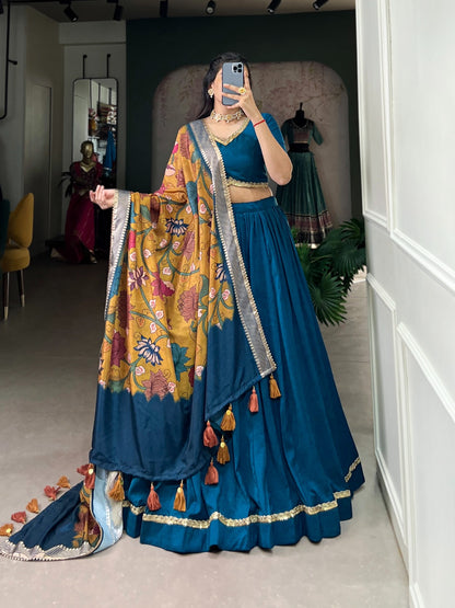 Blue color chinon silk lehenga choli for wedding