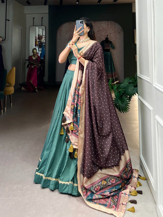 Sea green color chinon silk fancy lehenga choli online