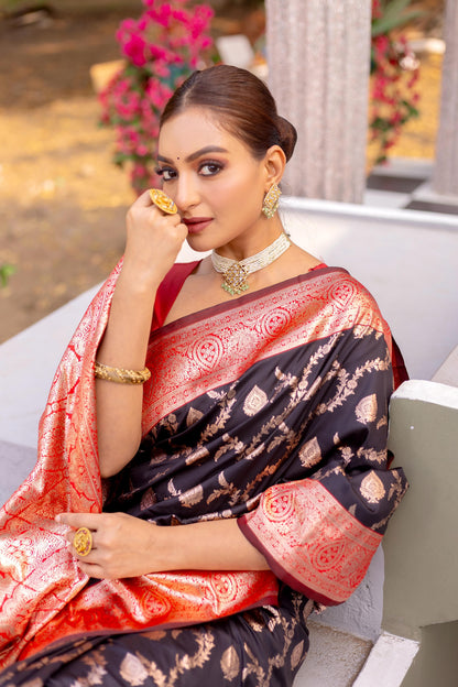 Black color designer banarasi silk saree images