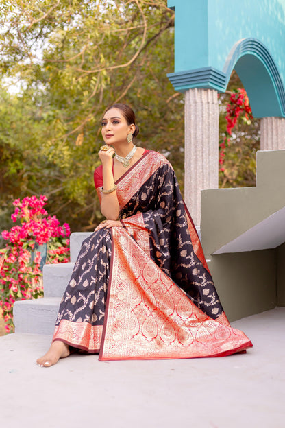 Banarasi silk Black color saree for  reception online shopping