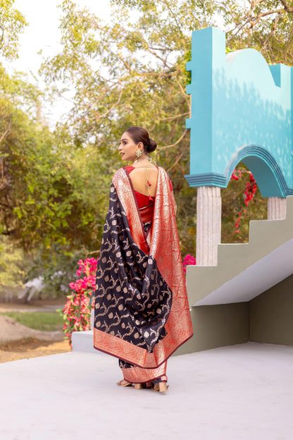 Black color banarasi silk weaving saree for party wear price