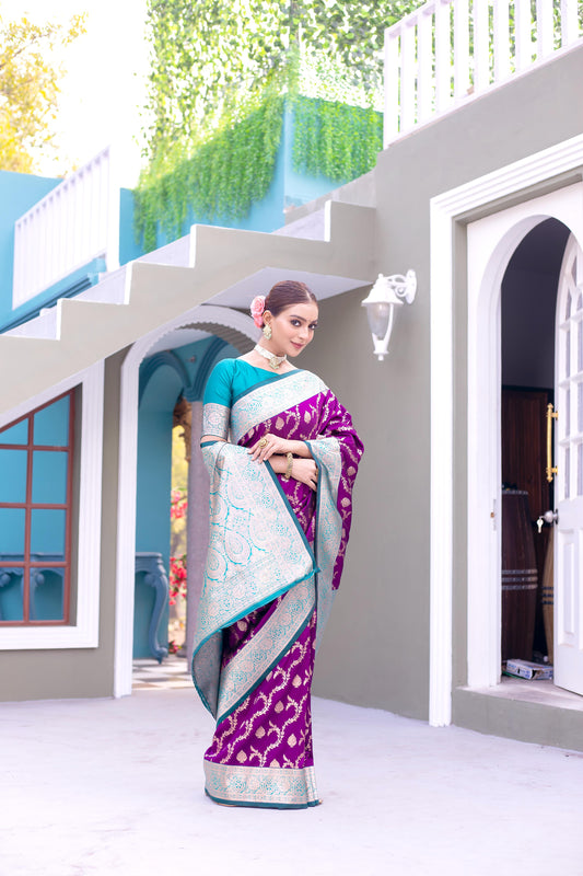 Purple color banarasi silk saree for women online 