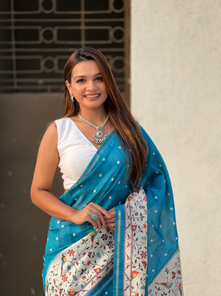 Teal Blue Saree look
