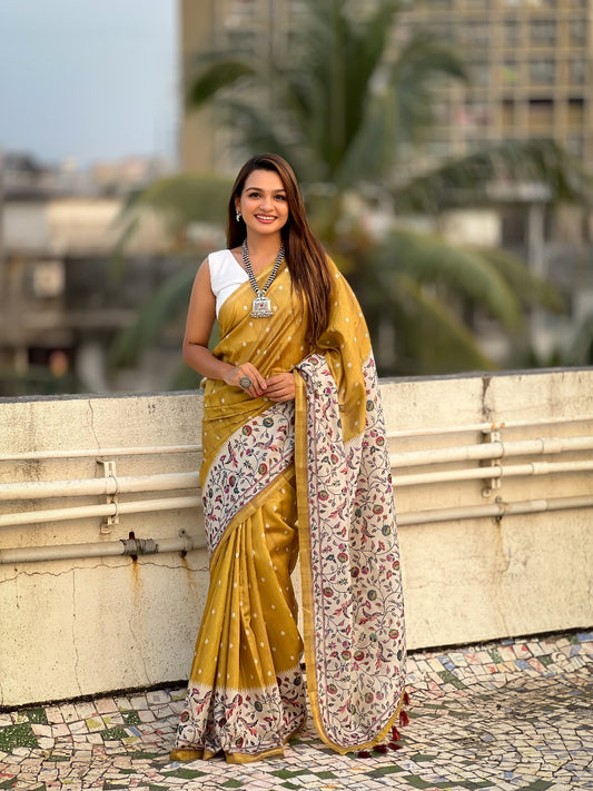 Beige Saree with Contrast Blouse
