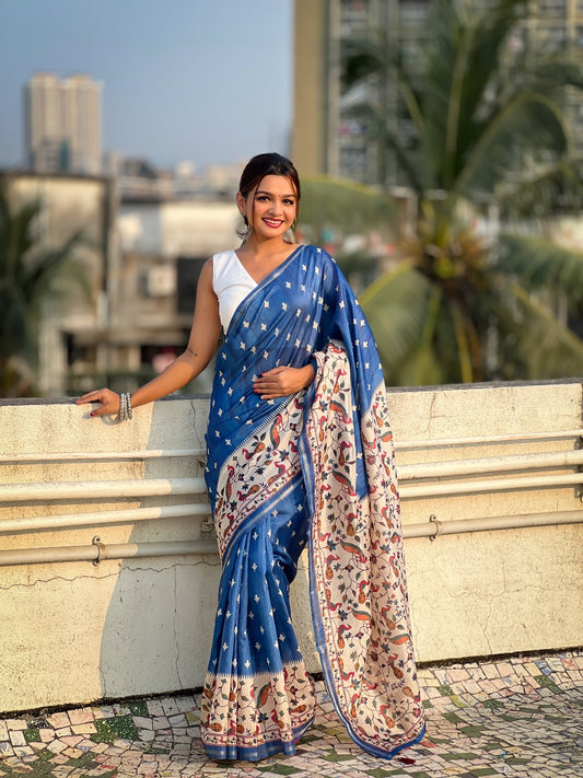 Light blue color silk saree for women
