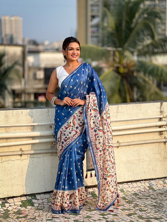 Pure blue color silk saree for women
