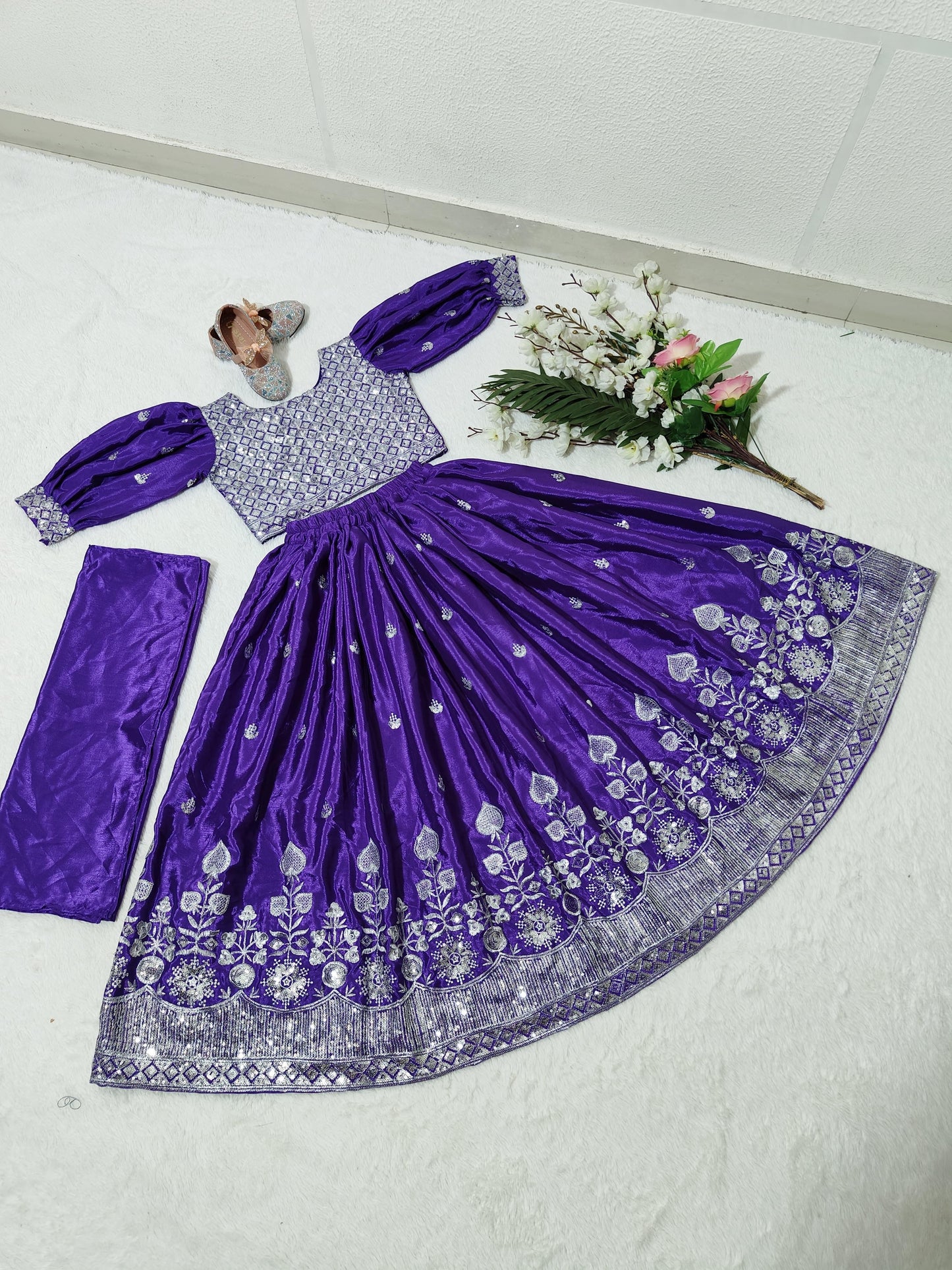 Light purple color silk lehenga choli for small girls
