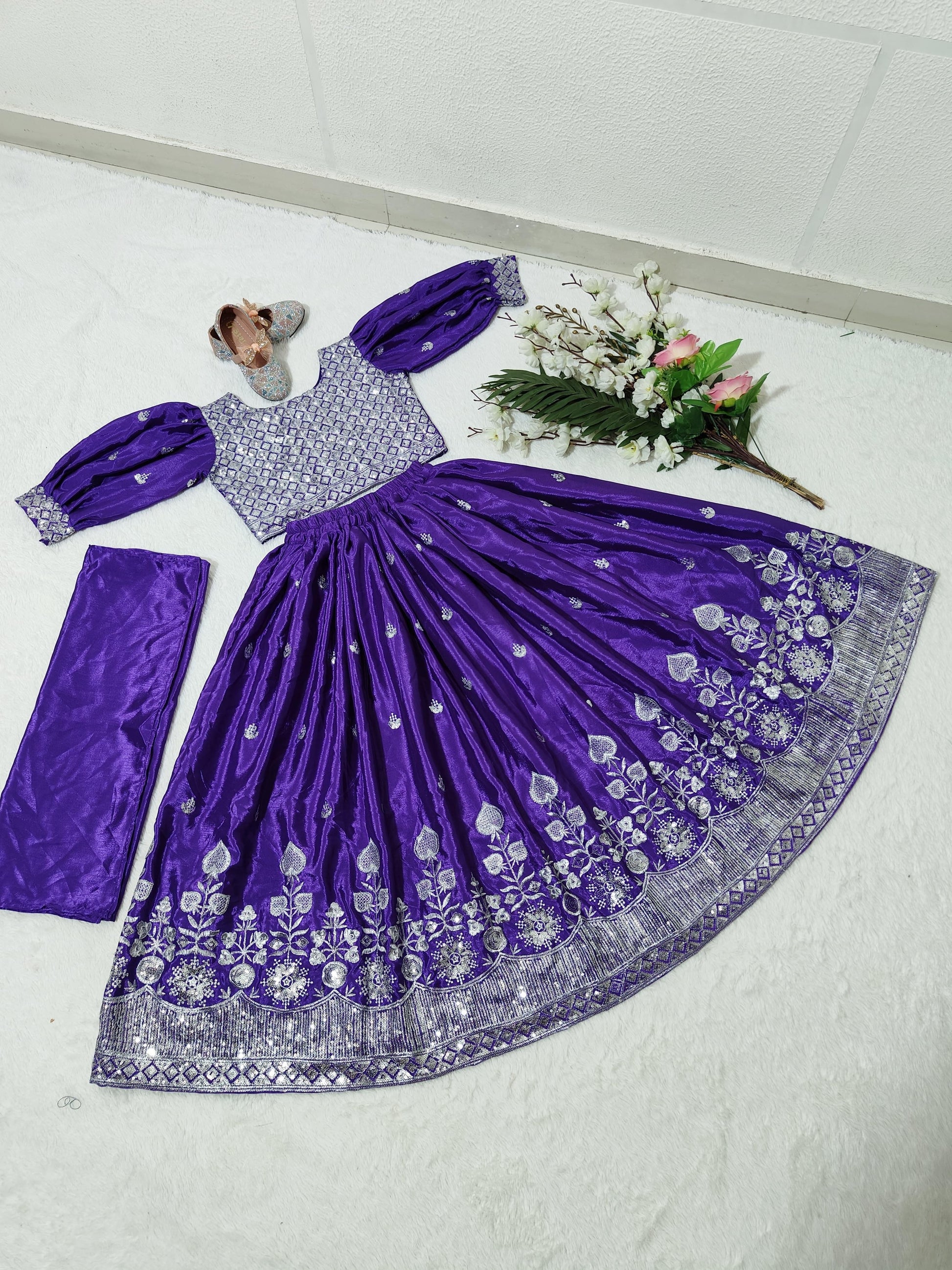 Light purple color silk lehenga choli for small girls
