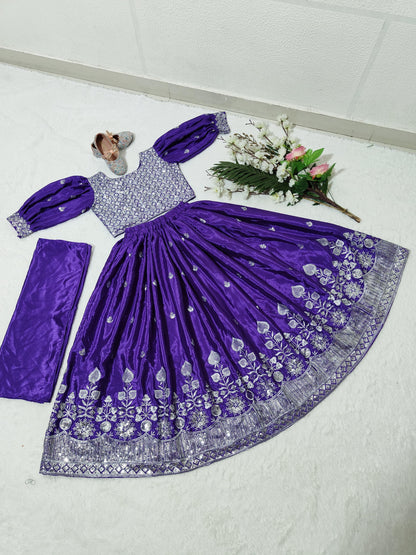 Light purple color silk lehenga choli for small girls
