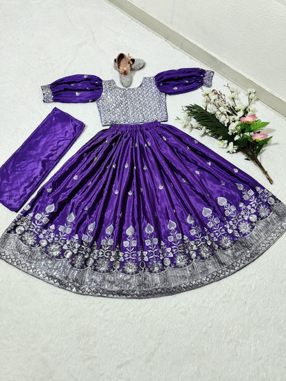 Purple color silk lehenga choli for small girls online shopping
