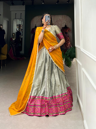 Grey color jacquard silk lehenga choli 