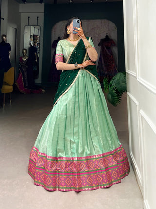 Sea green color Jacquard silk weaving lehenga choli 