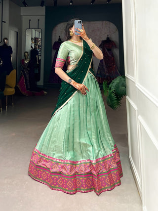 Sea green color Jacquard silk weaving lehenga choli for women