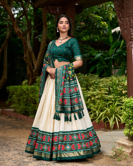 Green color Patola Printed Lehenga Choli for women