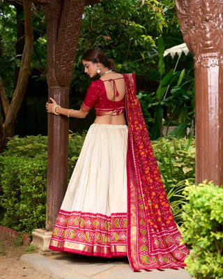 Red tussar silk patola printed lehenga choli online shopping
