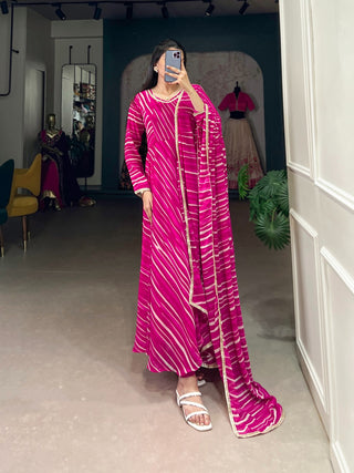 Pink color georgette leheriya anarkali gown online