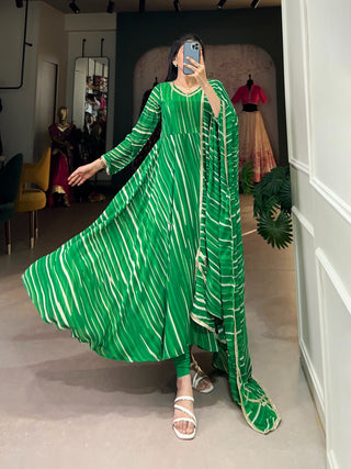 Green color georgette lehenriya long gown 