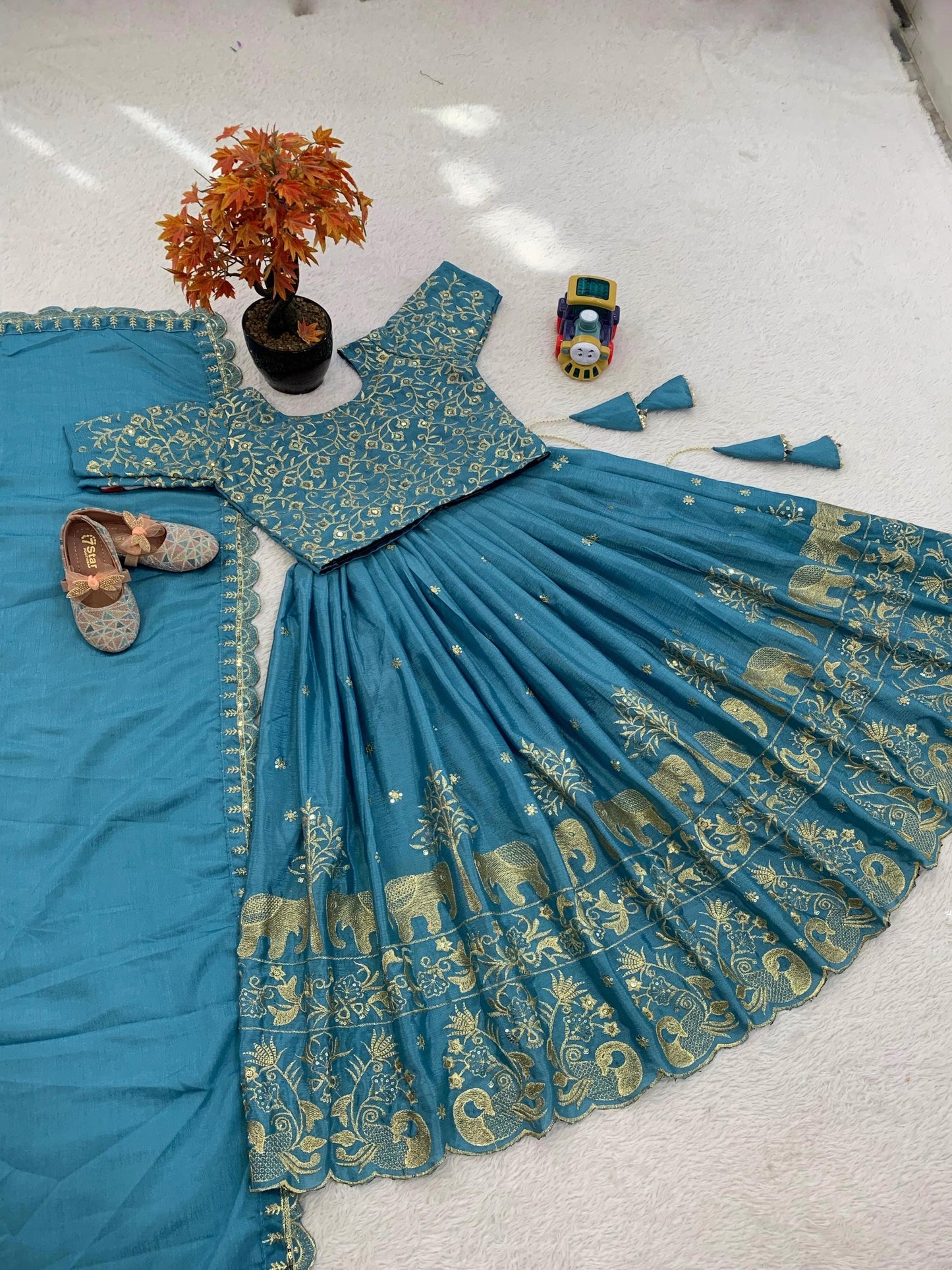 Rama color chinon silk sequins lehenga with top for small girls 