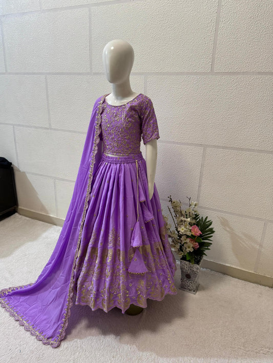 Lavender color chinon silk lehenga with top for small girls price
