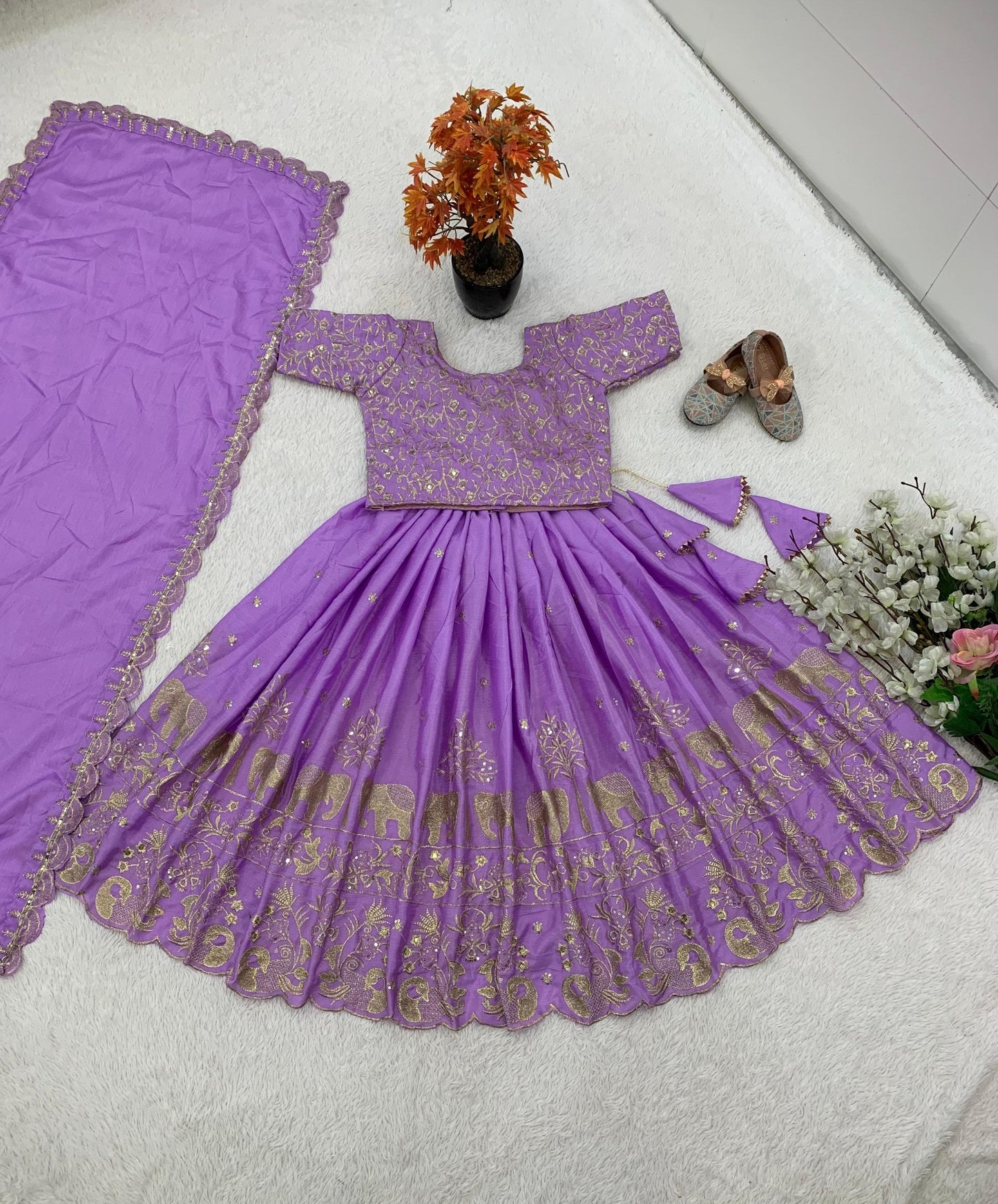 Lavender color chinon silk lehenga choli for small girls images
