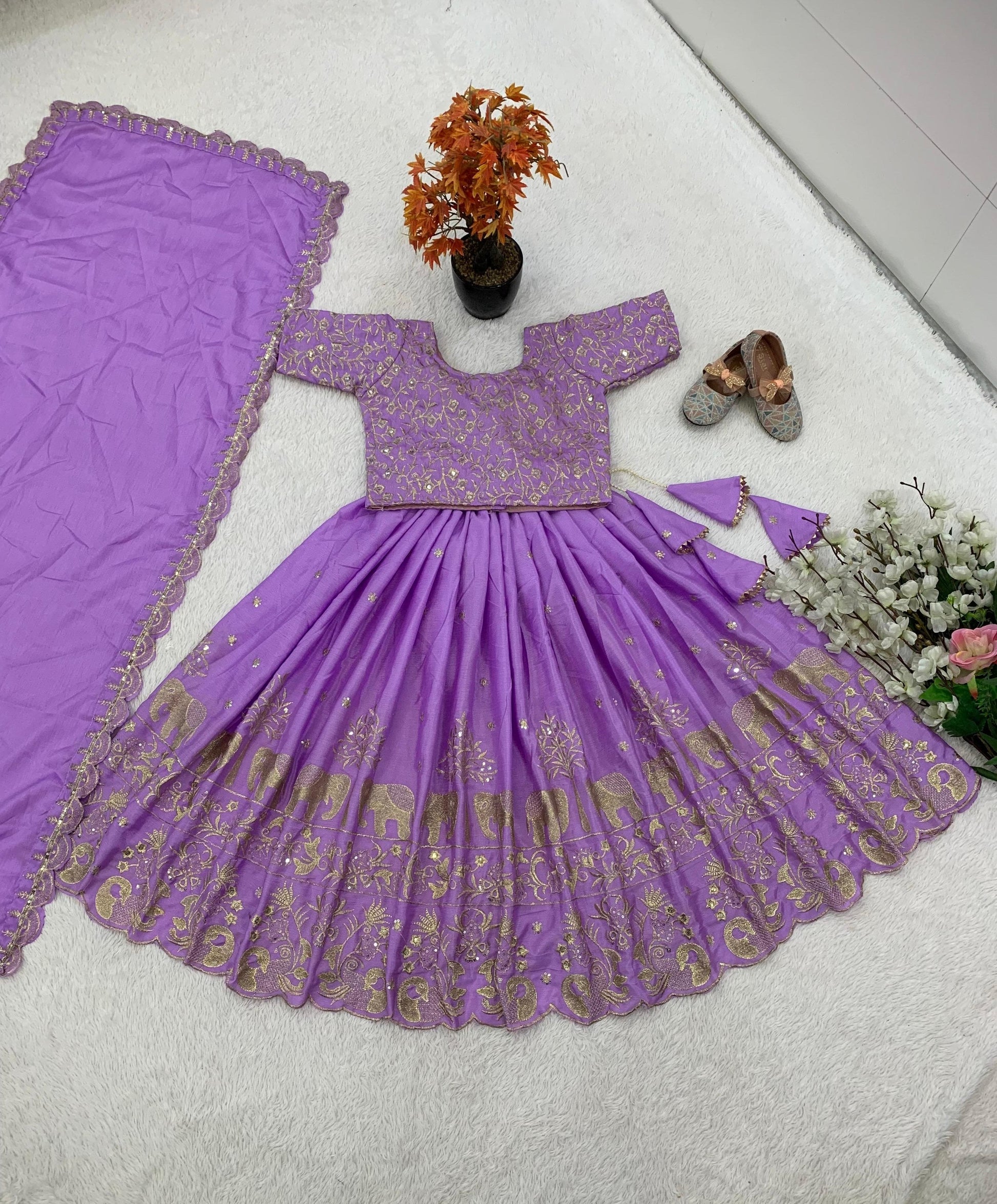 Lavender color chinon silk lehenga choli for small girls images
