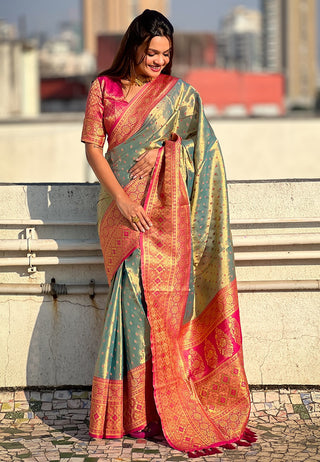 Pure green tissue saree for women
