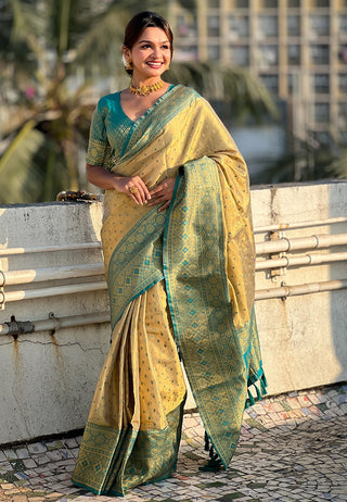 Silk beige tissue saree for women
