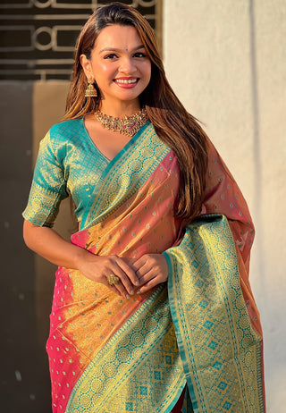 peach color tissue saree for women
