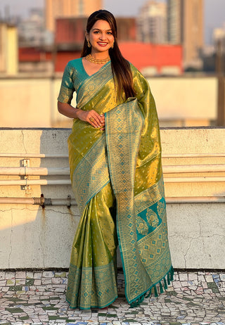 Mehndi colour Saree Party Wear
