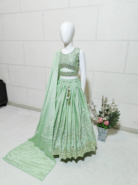 Pista color chinon silk lehenga choli for small girls online shopping
