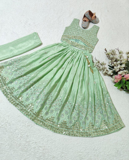 Pista color chinon silk lehenga choli for small girls online
