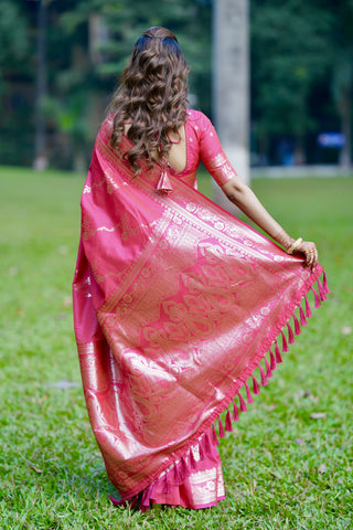 Pink color soft silk saree for women price
