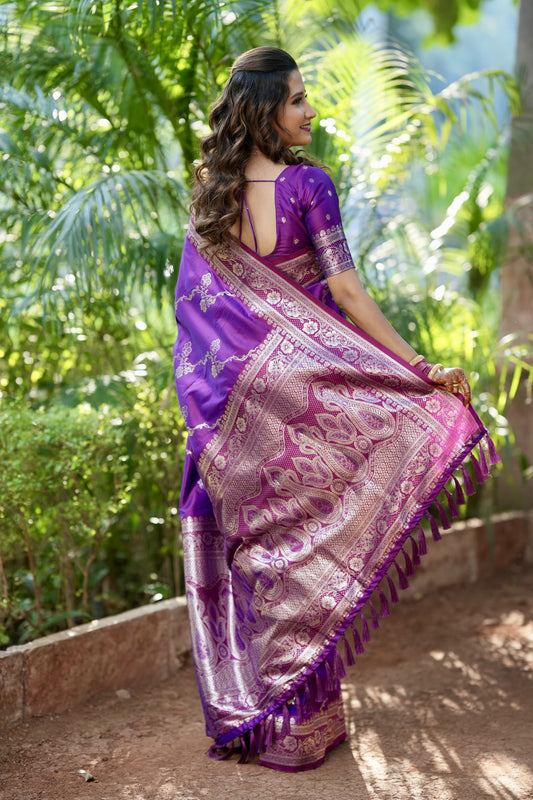Pure purple soft silk saree for women

