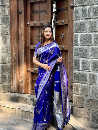 Blue soft silk saree for women price
