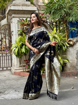 Black color soft silk saree for women with price
