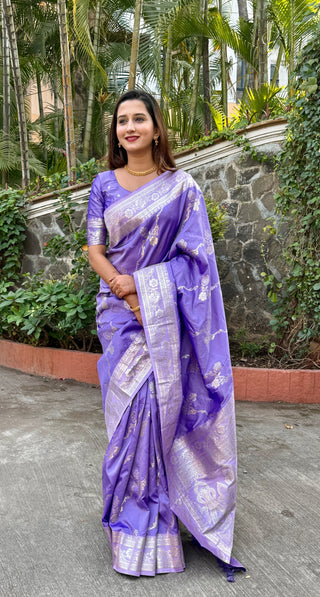 Purple color soft silk saree for women online shopping
